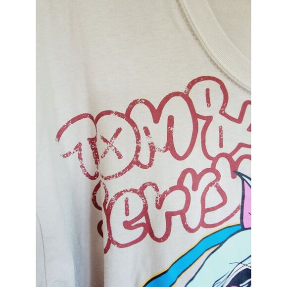 Tom & Jerry 2X Graphic Shirt Adult Khaki Long Sleeve Graffiti Print Stretch LS - Picture 6 of 7